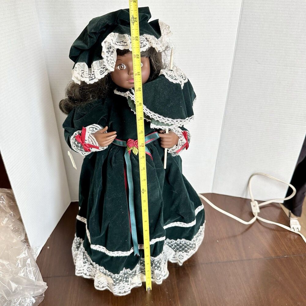 1996 Telco Motion-ettes Doll African American Porcelain Parasol Green Dress Holi - Picture 7 of 9